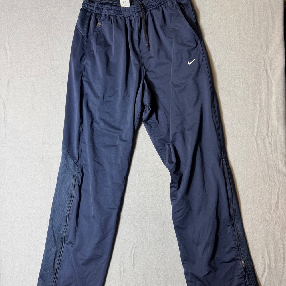 Vintage Nike Dri-FIT‎ Mens Navy Blue Track Pants Ankle Zip Mesh Panels Large